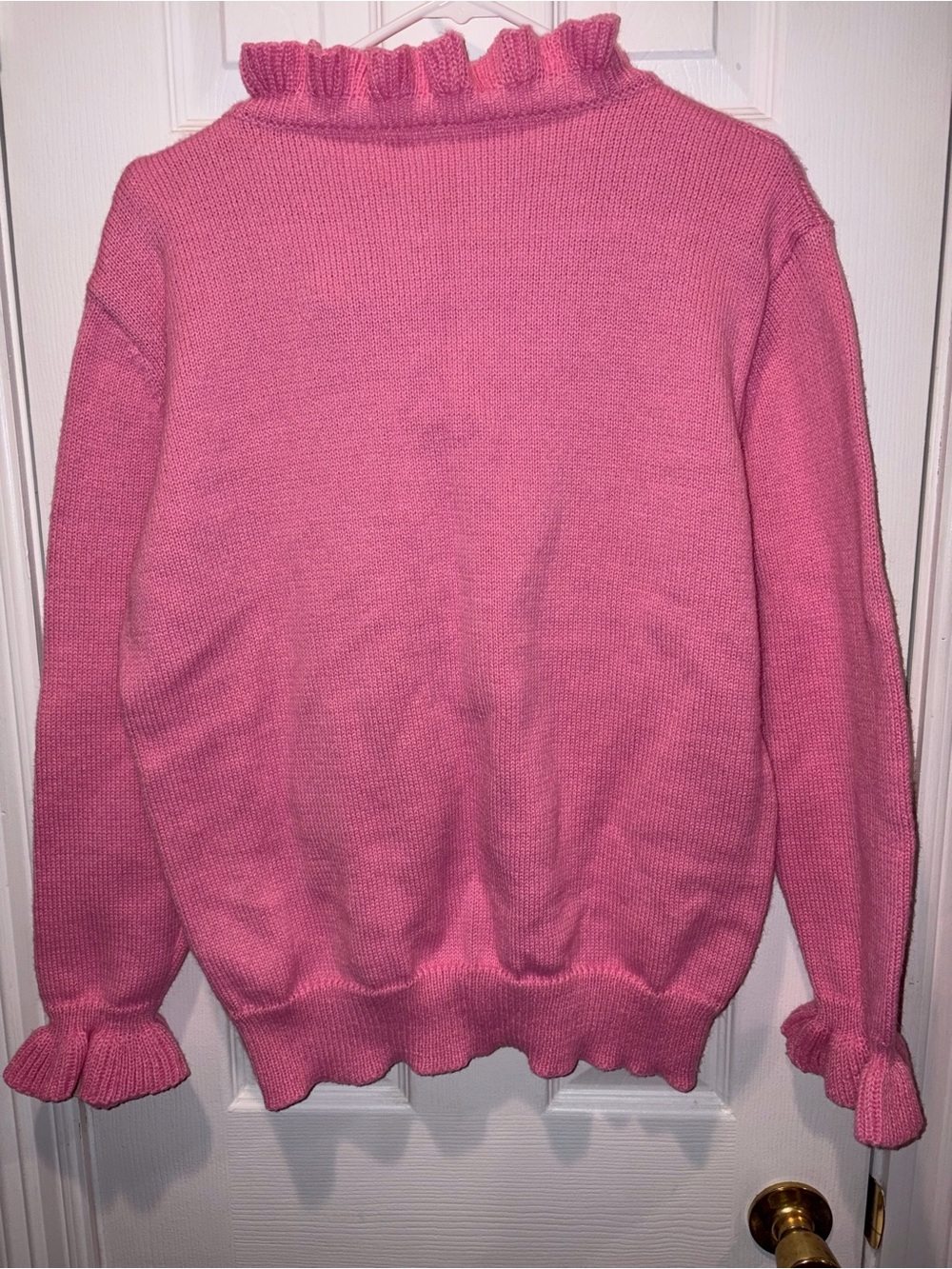 Pink Ruffle V-Neck Women's Sweater - Picture 2 of 4